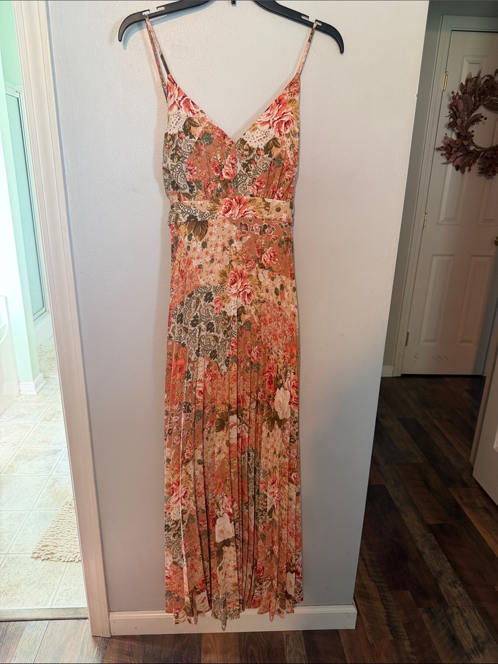 Jessica Simpson Floral Maxi Dress in Peach, Pink, Green